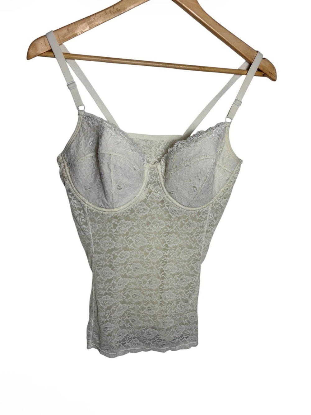 Y2K L.e.i. Cream lace sheer nylon padded underwire lingerie tank top size 40C